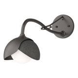 Hubbardton Forge 2022 Oil Rubbed Bronze Natural Iron Opal Glass (GG) Brooklyn 1-Light Double Shade Long-Arm Sconce