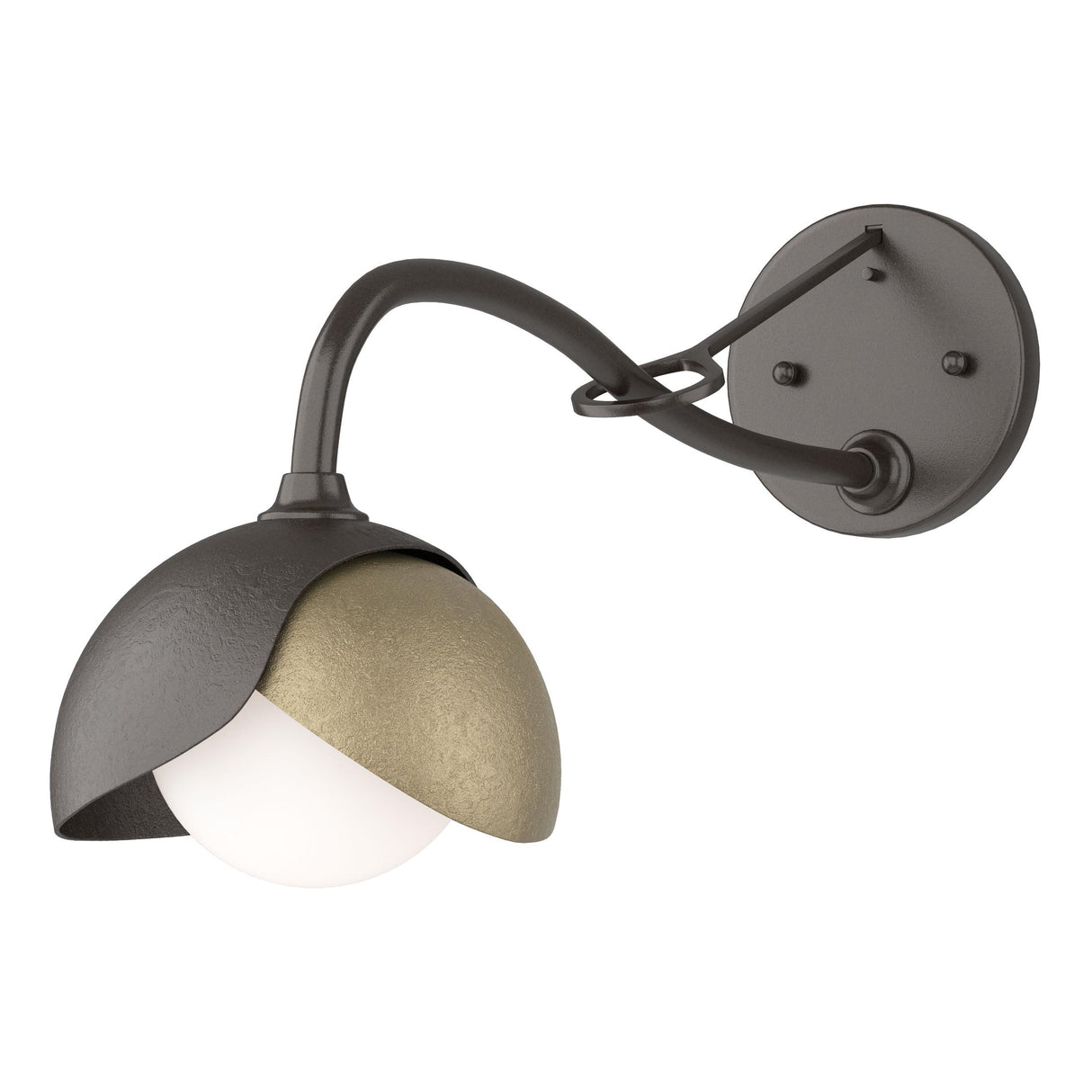 Hubbardton Forge 2022 Oil Rubbed Bronze Soft Gold Opal Glass (GG) Brooklyn 1-Light Double Shade Long-Arm Sconce
