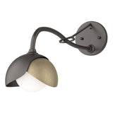 Hubbardton Forge 2022 Oil Rubbed Bronze Soft Gold Opal Glass (GG) Brooklyn 1-Light Double Shade Long-Arm Sconce