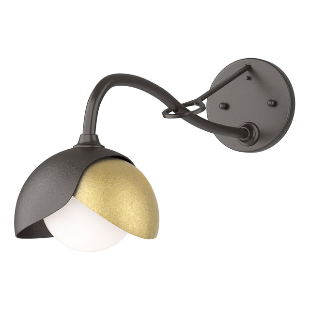 Hubbardton Forge 2022 Oil Rubbed Bronze Modern Brass Opal Glass (GG) Brooklyn 1-Light Double Shade Long-Arm Sconce