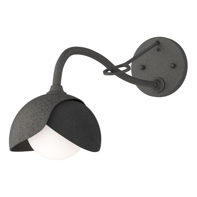 Hubbardton Forge 2022 Natural Iron Black Opal Glass (GG) Brooklyn 1-Light Double Shade Long-Arm Sconce
