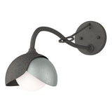 Hubbardton Forge 2022 Natural Iron Vintage Platinum Opal Glass (GG) Brooklyn 1-Light Double Shade Long-Arm Sconce