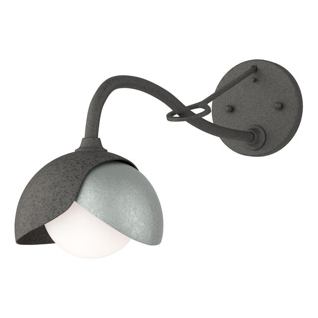 Hubbardton Forge 2022 Natural Iron Vintage Platinum Opal Glass (GG) Brooklyn 1-Light Double Shade Long-Arm Sconce