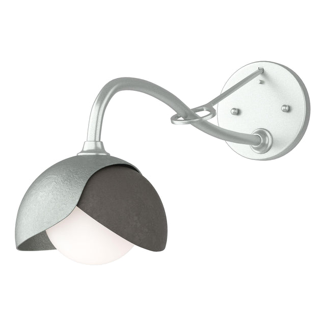Hubbardton Forge 2022 Vintage Platinum Dark Smoke Opal Glass (GG) Brooklyn 1-Light Double Shade Long-Arm Sconce
