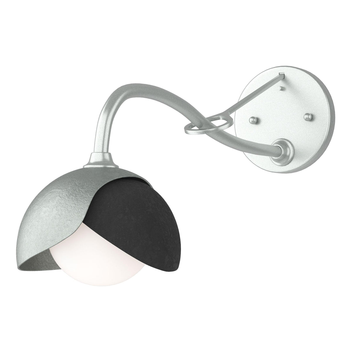 Hubbardton Forge 2022 Vintage Platinum Black Opal Glass (GG) Brooklyn 1-Light Double Shade Long-Arm Sconce