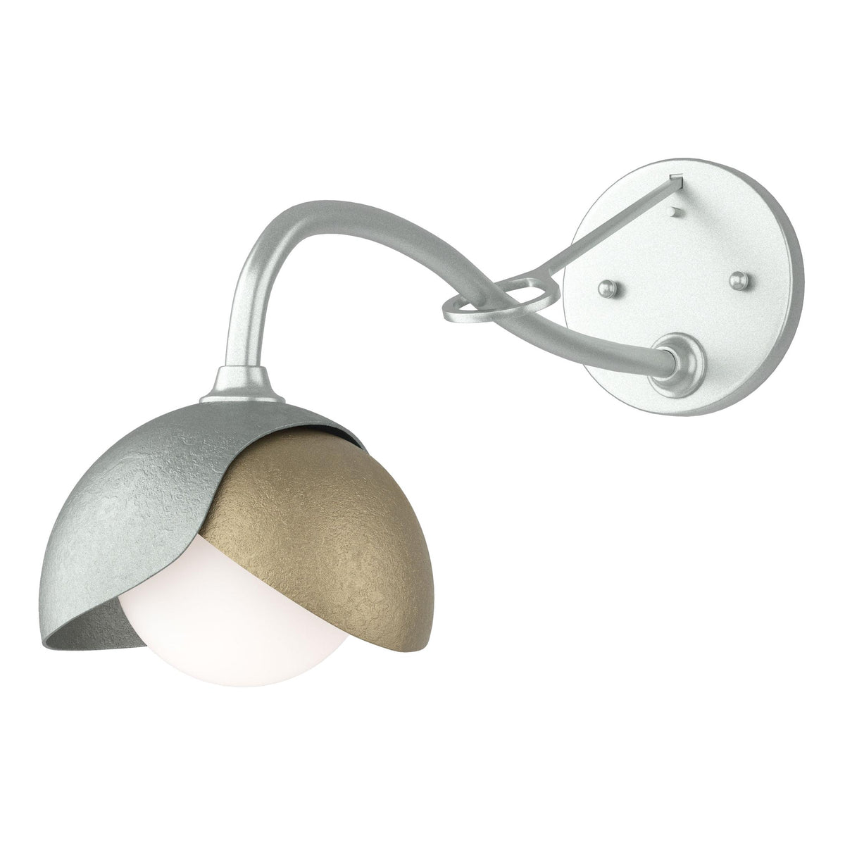 Hubbardton Forge 2022 Vintage Platinum Soft Gold Opal Glass (GG) Brooklyn 1-Light Double Shade Long-Arm Sconce