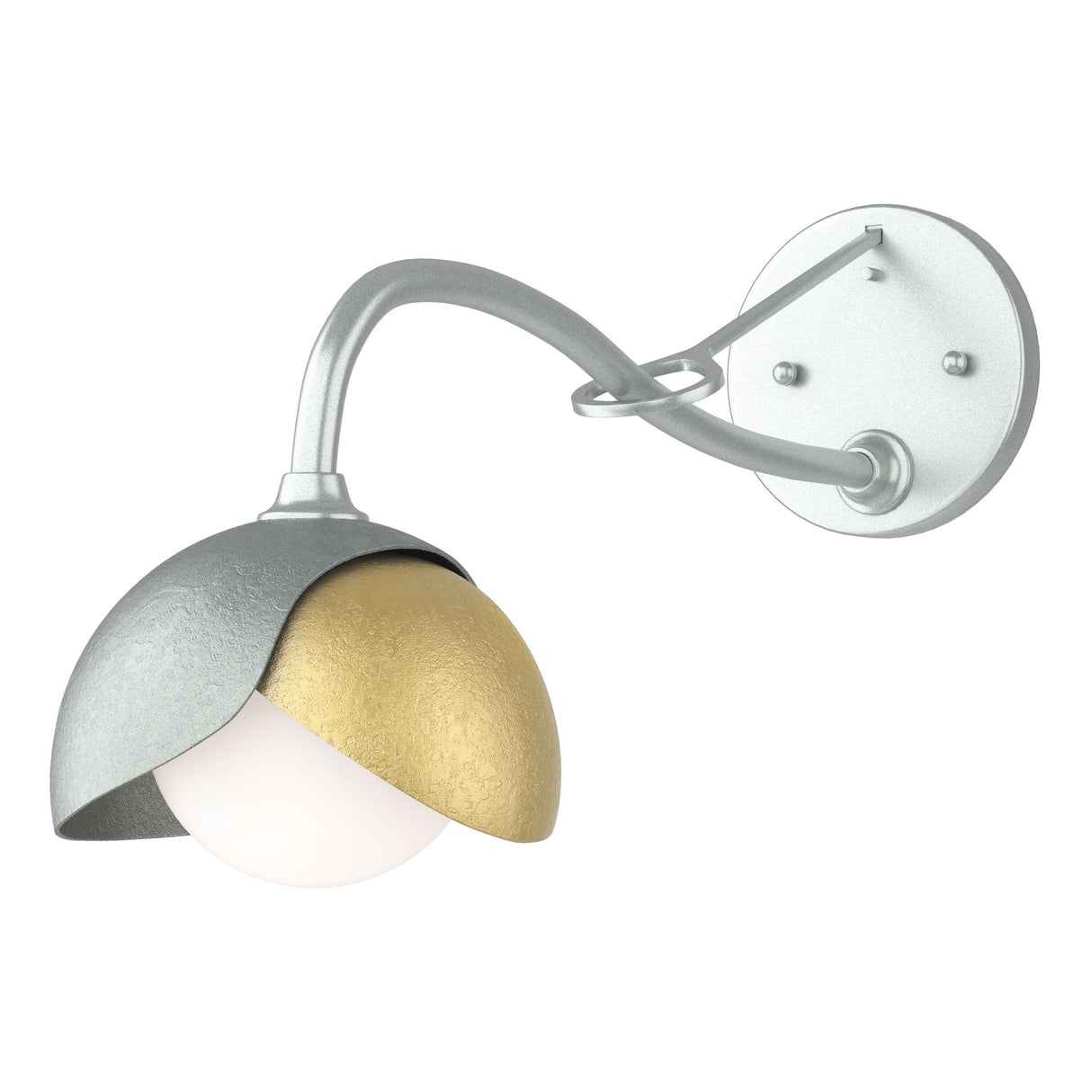 Hubbardton Forge 2022 Vintage Platinum Modern Brass Opal Glass (GG) Brooklyn 1-Light Double Shade Long-Arm Sconce