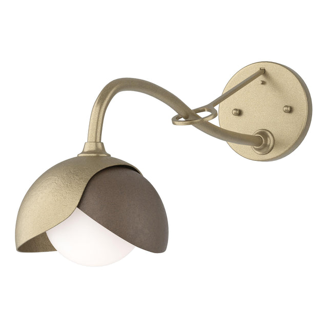 Hubbardton Forge 2022 Soft Gold Bronze Opal Glass (GG) Brooklyn 1-Light Double Shade Long-Arm Sconce