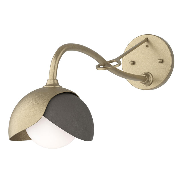 Hubbardton Forge 2022 Soft Gold Dark Smoke Opal Glass (GG) Brooklyn 1-Light Double Shade Long-Arm Sconce