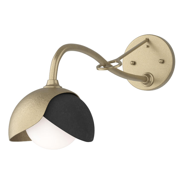 Hubbardton Forge 2022 Soft Gold Black Opal Glass (GG) Brooklyn 1-Light Double Shade Long-Arm Sconce