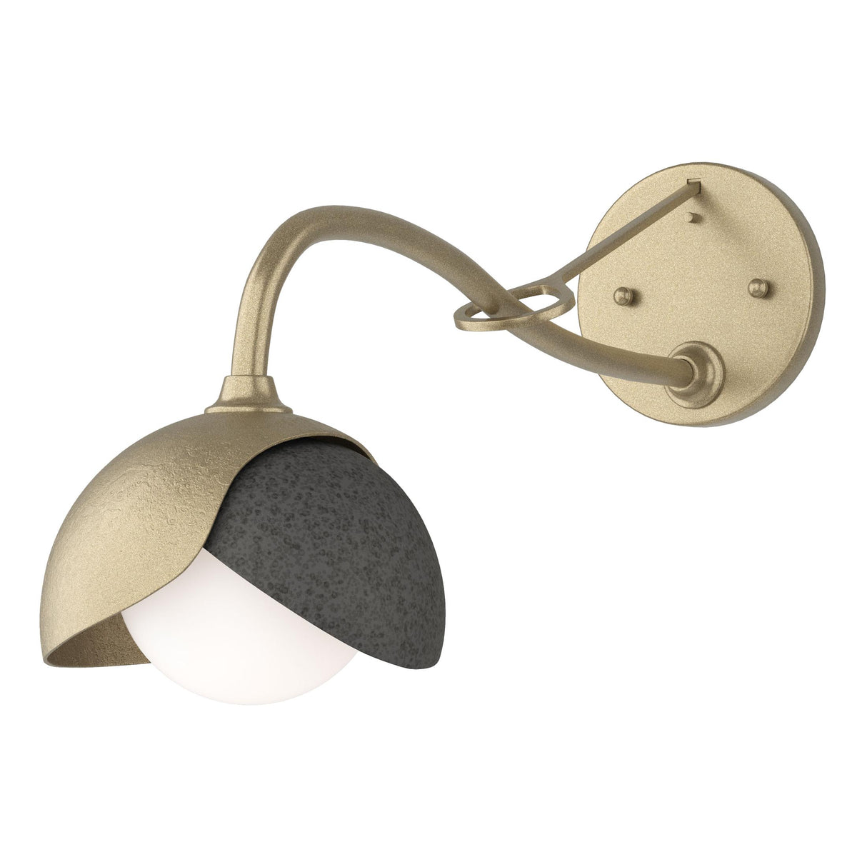 Hubbardton Forge 2022 Soft Gold Natural Iron Opal Glass (GG) Brooklyn 1-Light Double Shade Long-Arm Sconce