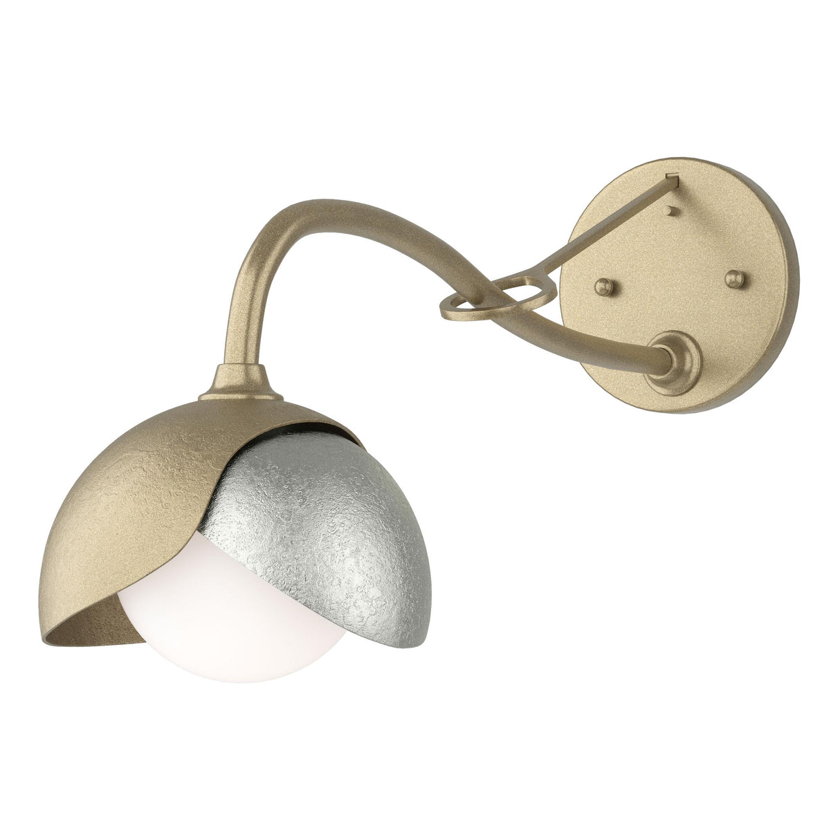 Hubbardton Forge 2022 Soft Gold Sterling Opal Glass (GG) Brooklyn 1-Light Double Shade Long-Arm Sconce