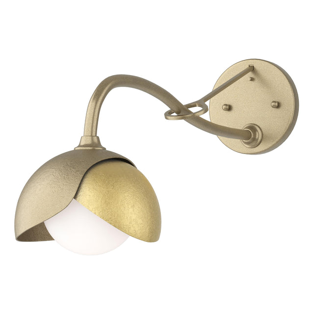 Hubbardton Forge 2022 Soft Gold Modern Brass Opal Glass (GG) Brooklyn 1-Light Double Shade Long-Arm Sconce
