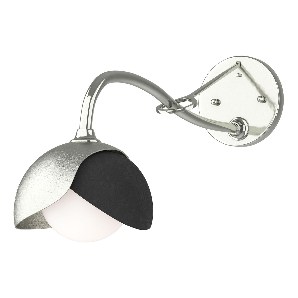 Hubbardton Forge 2022 Sterling Black Opal Glass (GG) Brooklyn 1-Light Double Shade Long-Arm Sconce