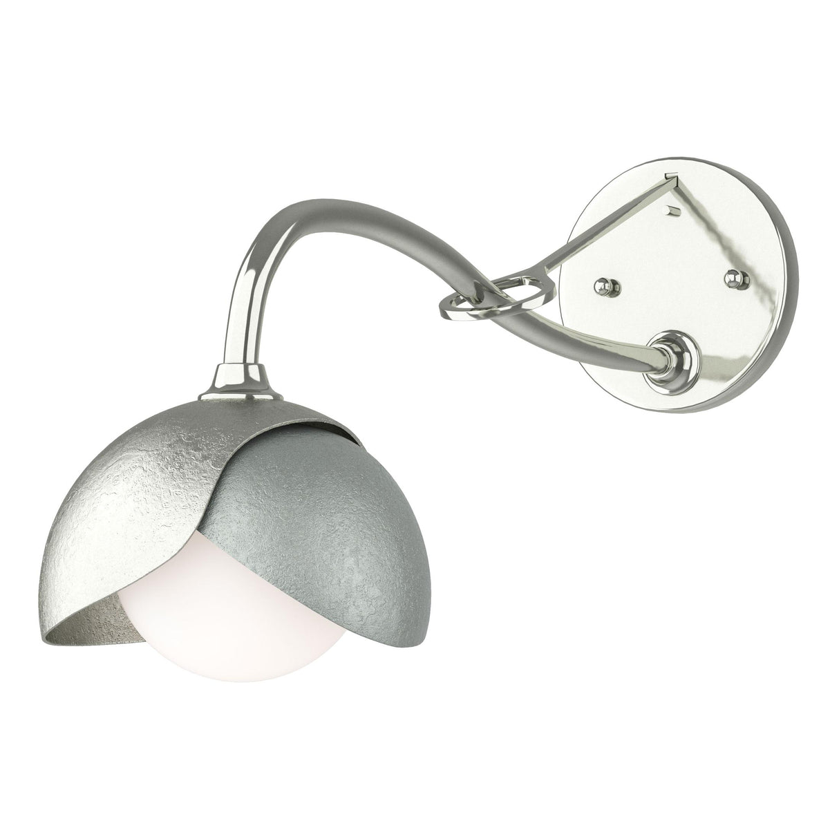Hubbardton Forge 2022 Sterling Vintage Platinum Opal Glass (GG) Brooklyn 1-Light Double Shade Long-Arm Sconce