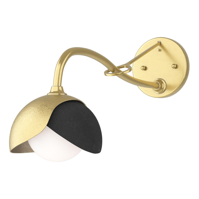 Hubbardton Forge 2022 Modern Brass Black Opal Glass (GG) Brooklyn 1-Light Double Shade Long-Arm Sconce