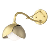 Hubbardton Forge 2022 Modern Brass Soft Gold Opal Glass (GG) Brooklyn 1-Light Double Shade Long-Arm Sconce