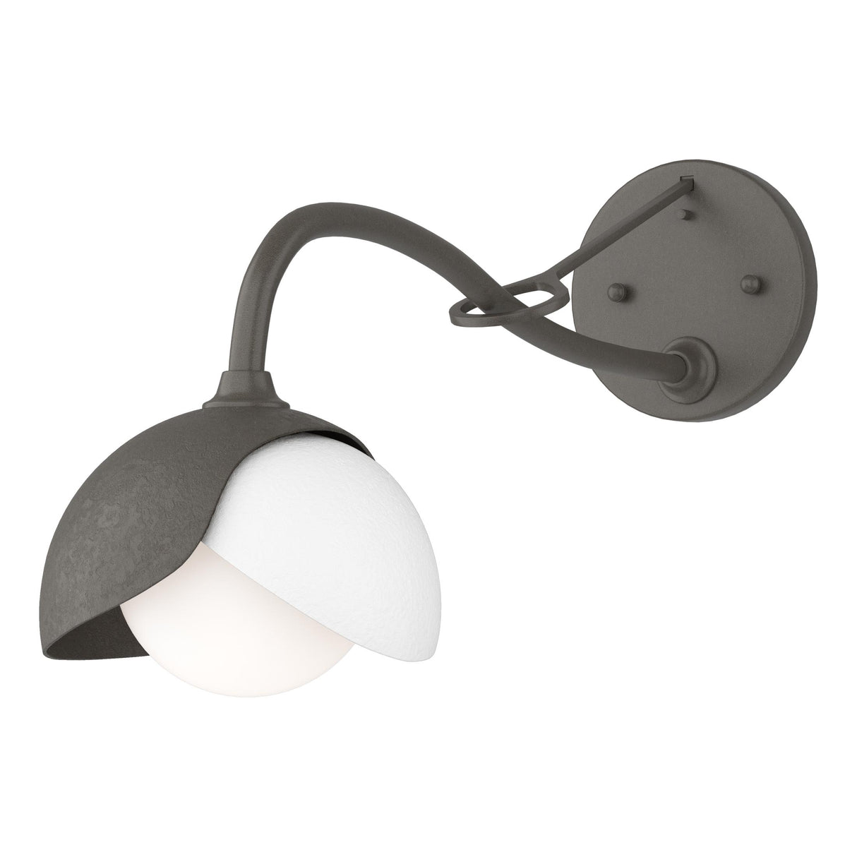 Hubbardton Forge 2022 Dark Smoke White Opal Glass (GG) Brooklyn 1-Light Double Shade Long-Arm Sconce