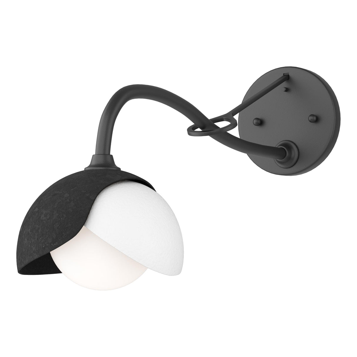 Hubbardton Forge 2022 Black White Opal Glass (GG) Brooklyn 1-Light Double Shade Long-Arm Sconce