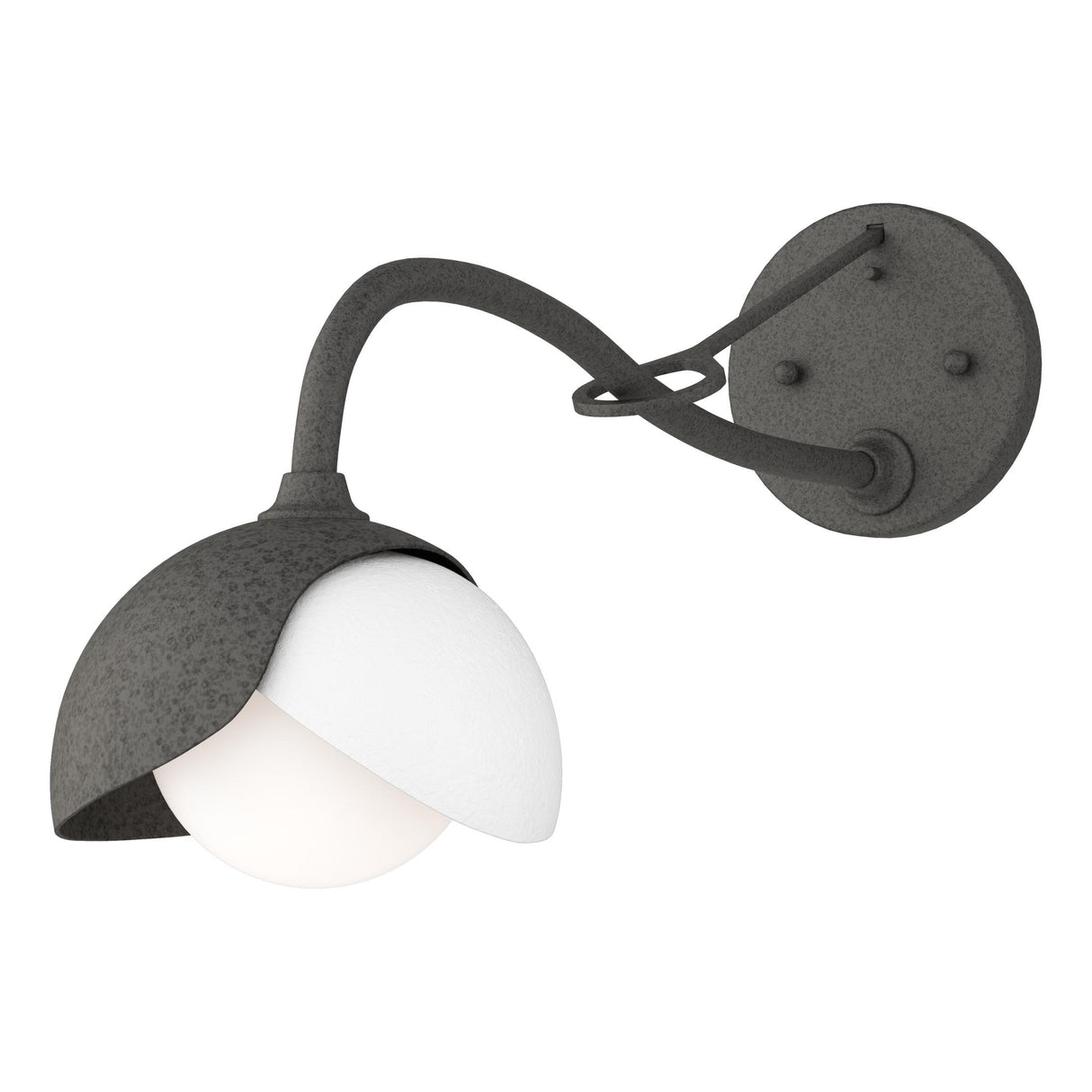 Hubbardton Forge 2022 Natural Iron White Opal Glass (GG) Brooklyn 1-Light Double Shade Long-Arm Sconce