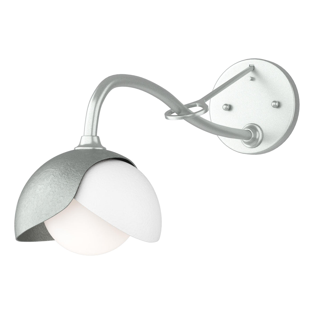Hubbardton Forge 2022 Vintage Platinum White Opal Glass (GG) Brooklyn 1-Light Double Shade Long-Arm Sconce