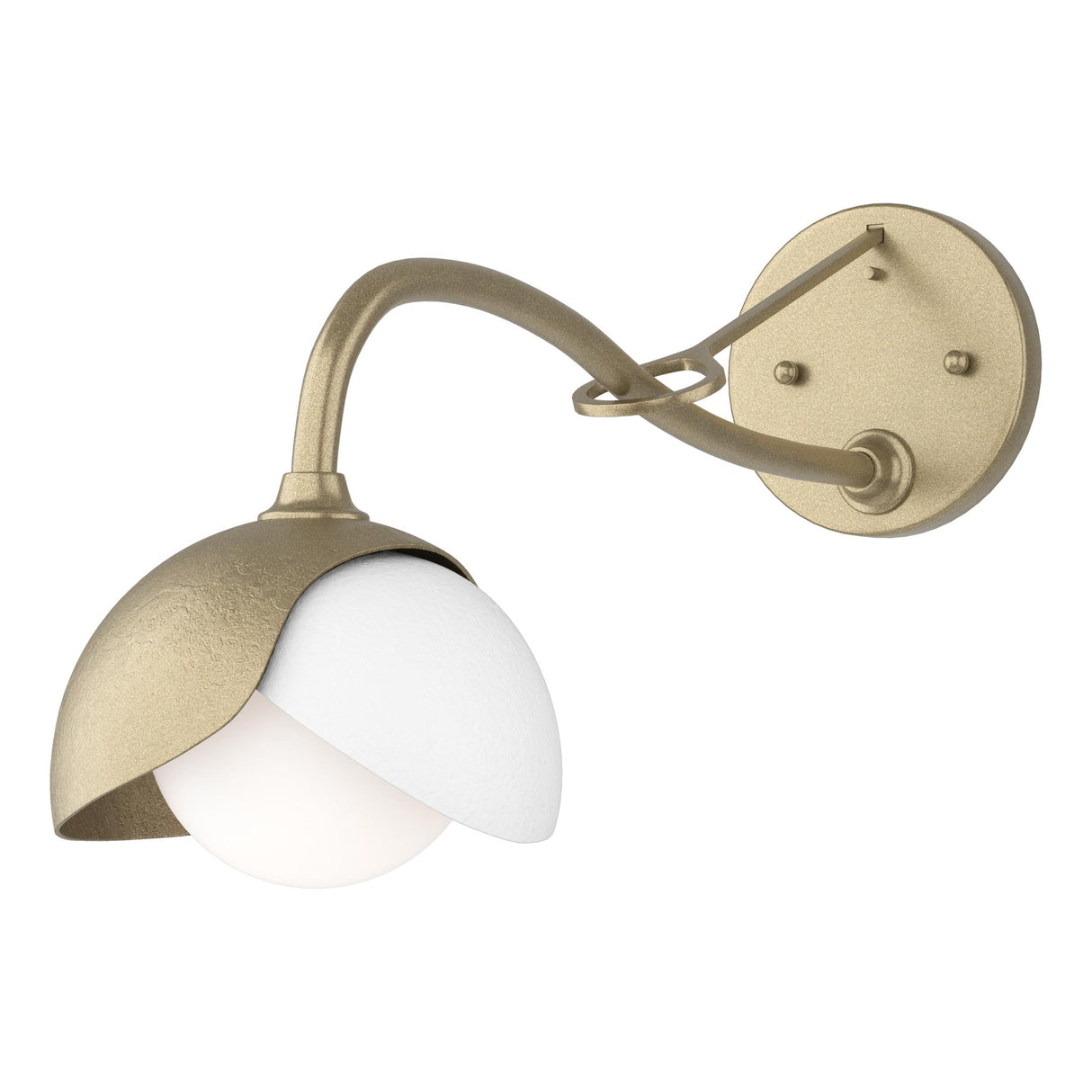 Hubbardton Forge 2022 Soft Gold White Opal Glass (GG) Brooklyn 1-Light Double Shade Long-Arm Sconce