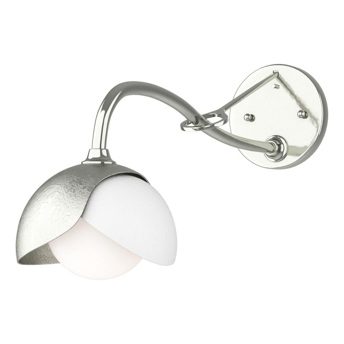 Hubbardton Forge 2022 Sterling White Opal Glass (GG) Brooklyn 1-Light Double Shade Long-Arm Sconce