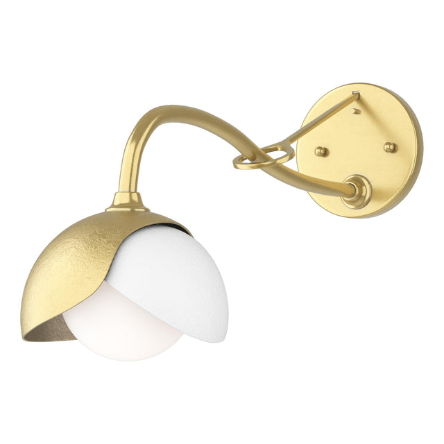 Hubbardton Forge 2022 Modern Brass White Opal Glass (GG) Brooklyn 1-Light Double Shade Long-Arm Sconce