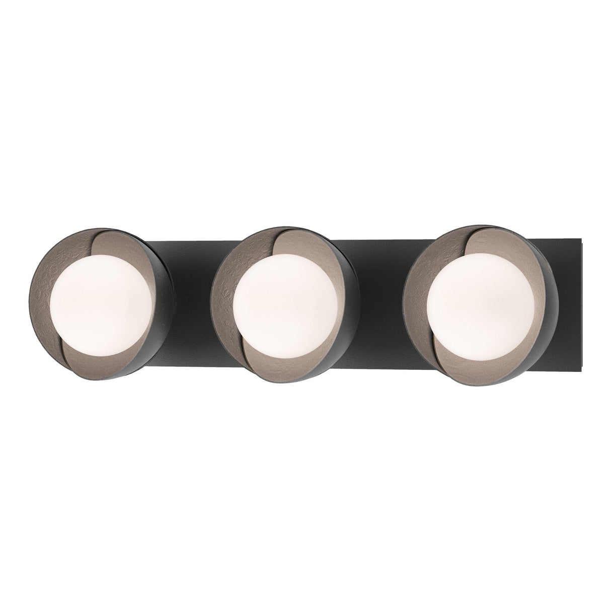 Hubbardton Forge 2022 Black Black Opal Glass (GG) Brooklyn 3-Light Straight Double Shade Bath Sconce