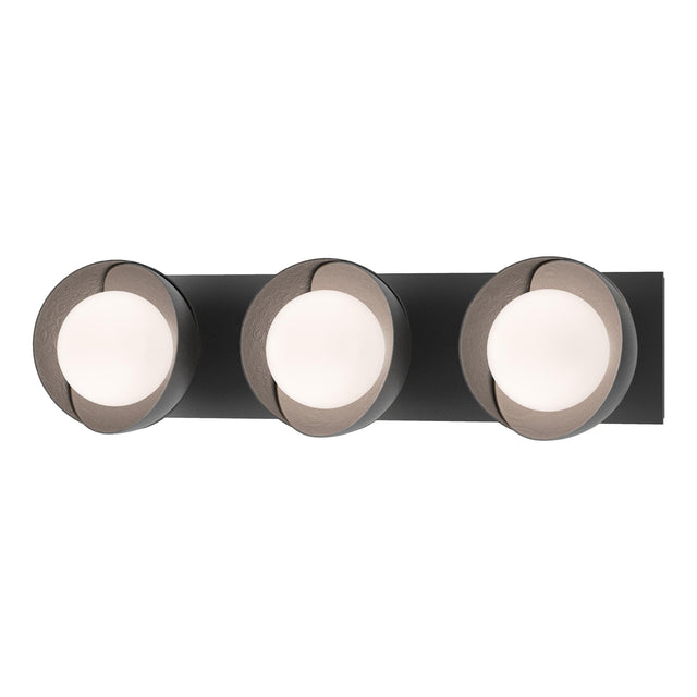Hubbardton Forge 2022 Black Black Opal Glass (GG) Brooklyn 3-Light Straight Double Shade Bath Sconce