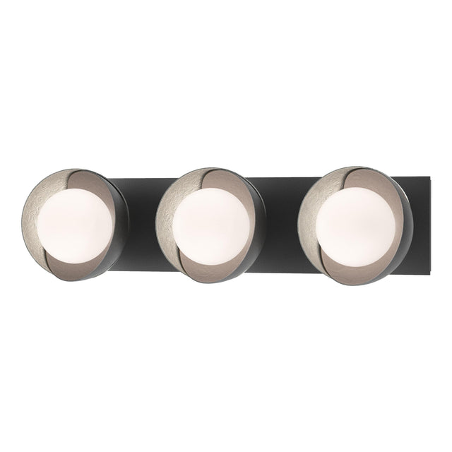 Hubbardton Forge 2022 Black Vintage Platinum Opal Glass (GG) Brooklyn 3-Light Straight Double Shade Bath Sconce