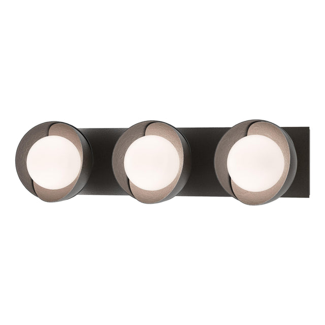 Hubbardton Forge 2022 Oil Rubbed Bronze Black Opal Glass (GG) Brooklyn 3-Light Straight Double Shade Bath Sconce