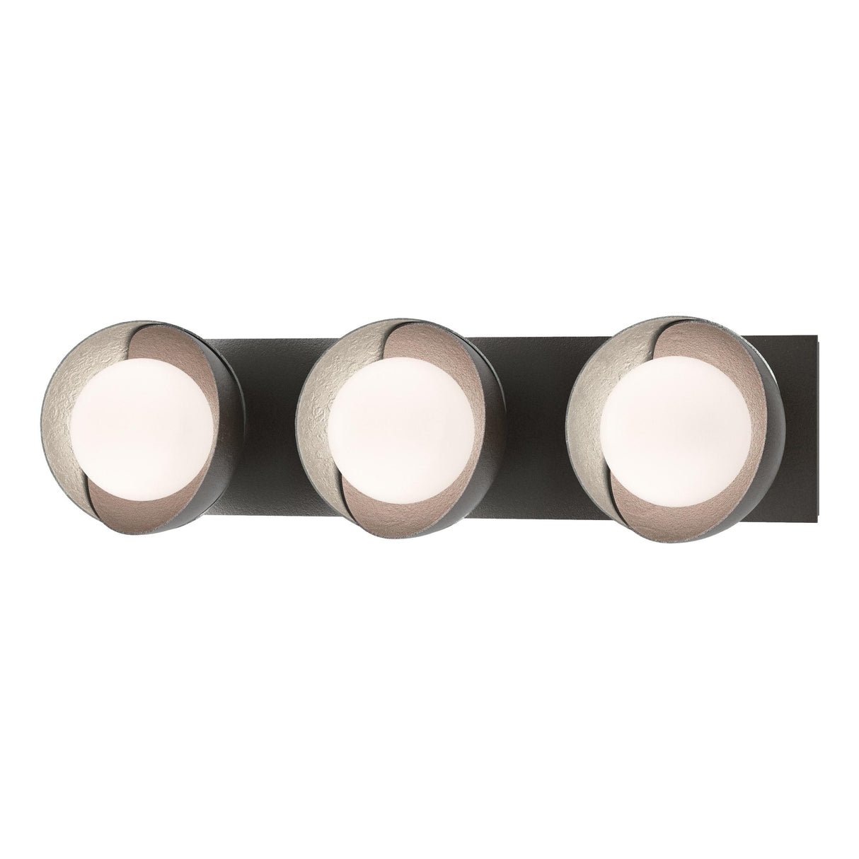 Hubbardton Forge 2022 Oil Rubbed Bronze Vintage Platinum Opal Glass (GG) Brooklyn 3-Light Straight Double Shade Bath Sconce
