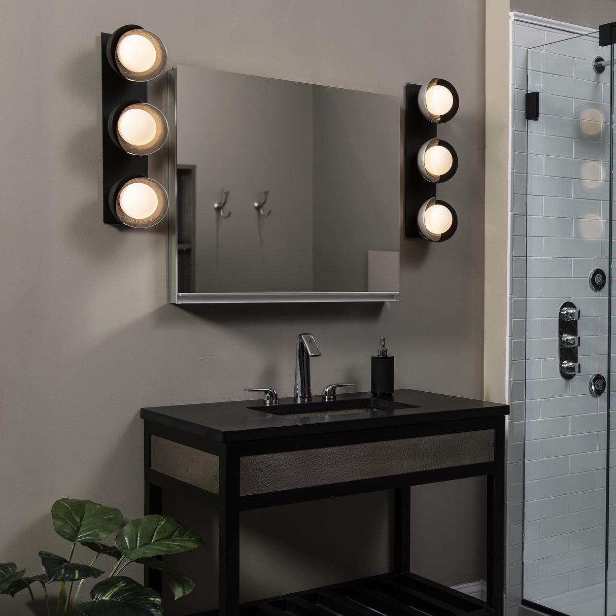 Hubbardton Forge 2022 Oil Rubbed Bronze Sterling Opal Glass (GG) Brooklyn 3-Light Straight Double Shade Bath Sconce
