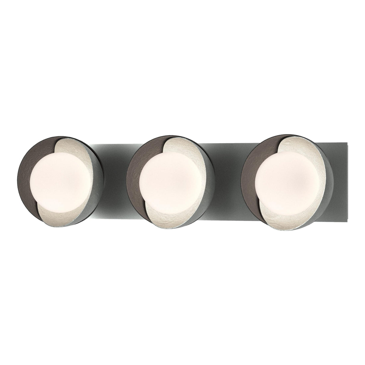 Hubbardton Forge 2022 Vintage Platinum Black Opal Glass (GG) Brooklyn 3-Light Straight Double Shade Bath Sconce