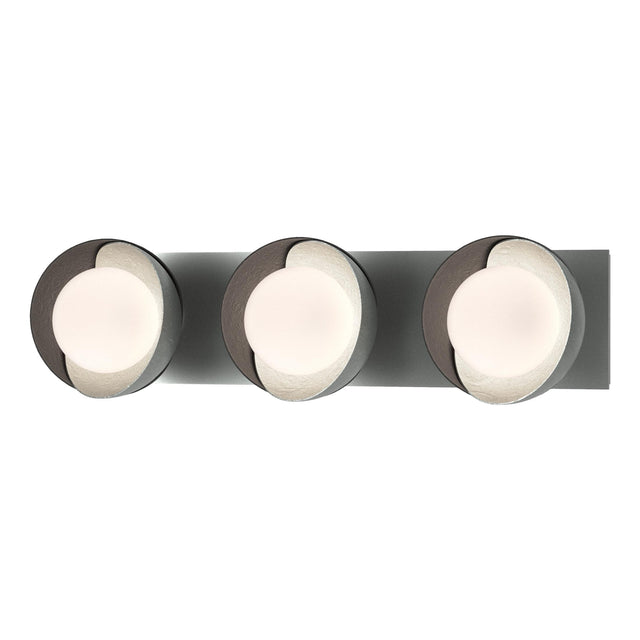 Hubbardton Forge 2022 Vintage Platinum Black Opal Glass (GG) Brooklyn 3-Light Straight Double Shade Bath Sconce
