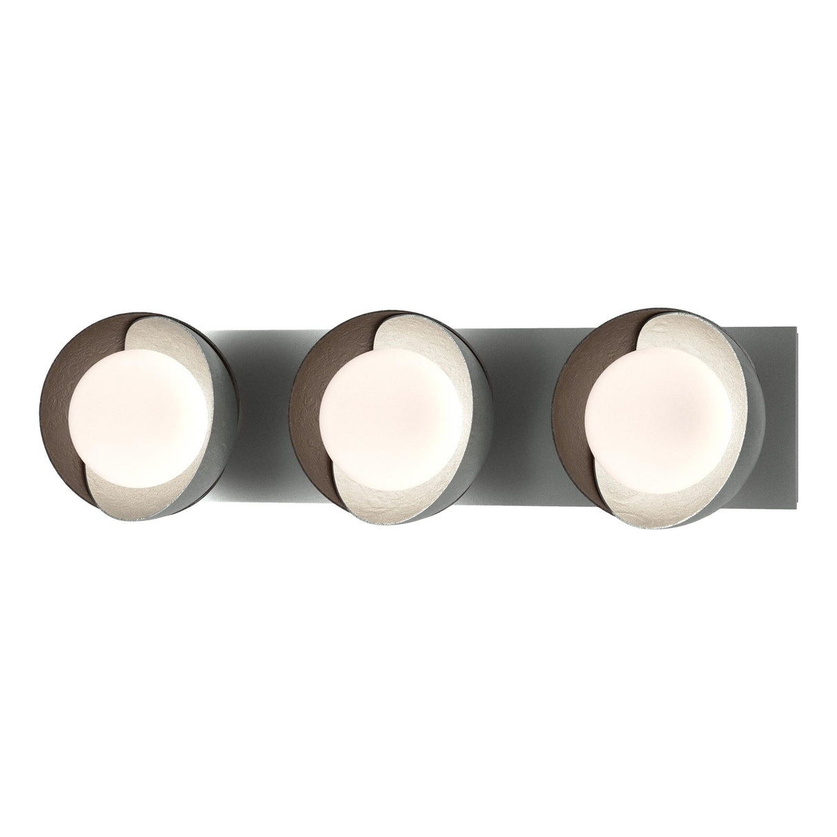 Hubbardton Forge 2022 Vintage Platinum Oil Rubbed Bronze Opal Glass (GG) Brooklyn 3-Light Straight Double Shade Bath Sconce