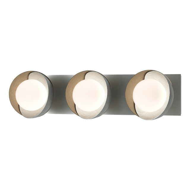 Hubbardton Forge 2022 Vintage Platinum Soft Gold Opal Glass (GG) Brooklyn 3-Light Straight Double Shade Bath Sconce