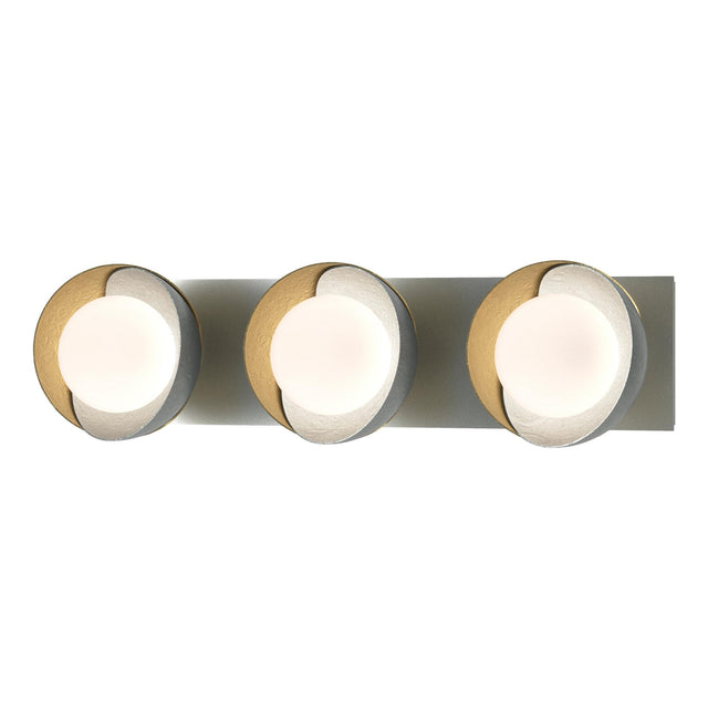 Hubbardton Forge 2022 Vintage Platinum Modern Brass Opal Glass (GG) Brooklyn 3-Light Straight Double Shade Bath Sconce