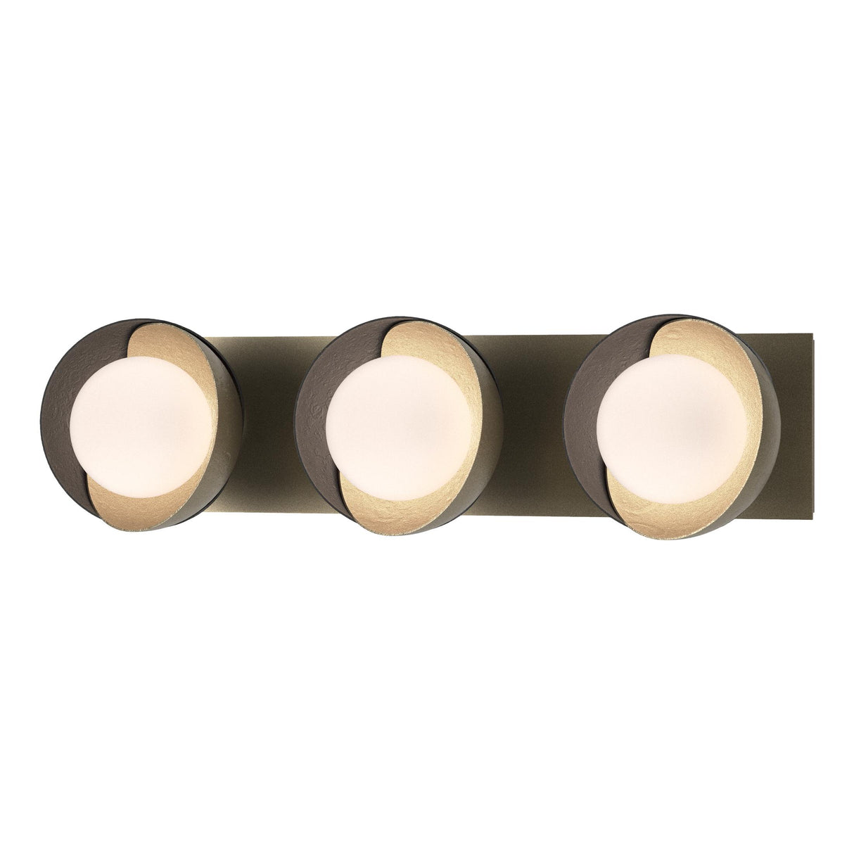 Hubbardton Forge 2022 Soft Gold Black Opal Glass (GG) Brooklyn 3-Light Straight Double Shade Bath Sconce