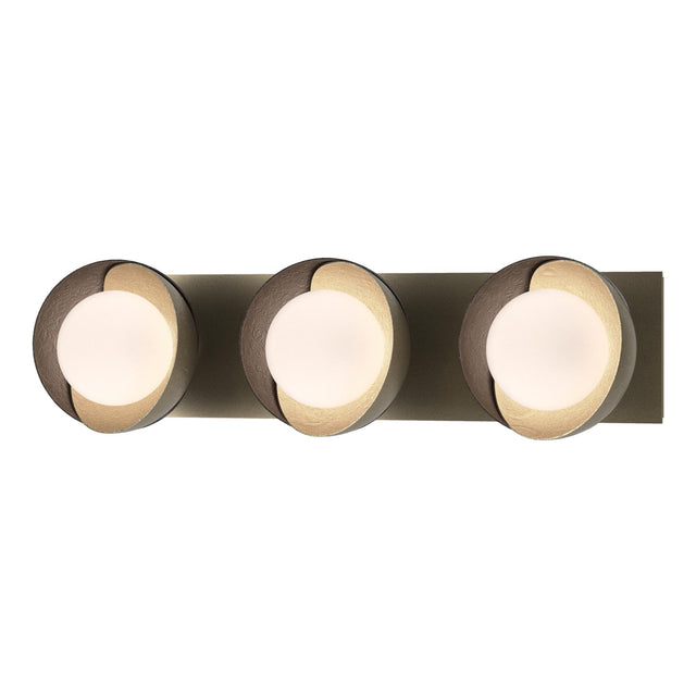 Hubbardton Forge 2022 Soft Gold Oil Rubbed Bronze Opal Glass (GG) Brooklyn 3-Light Straight Double Shade Bath Sconce