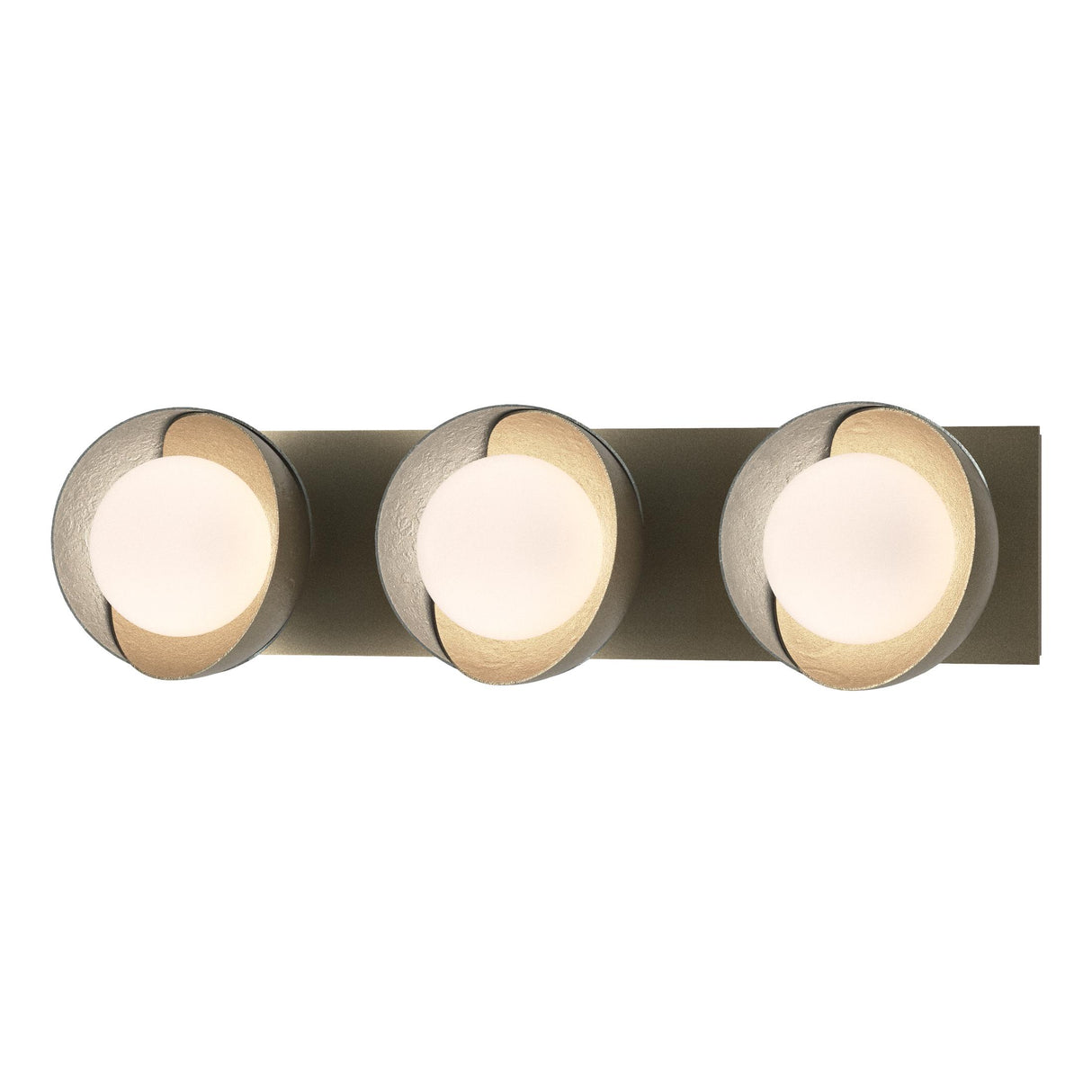 Hubbardton Forge 2022 Soft Gold Vintage Platinum Opal Glass (GG) Brooklyn 3-Light Straight Double Shade Bath Sconce
