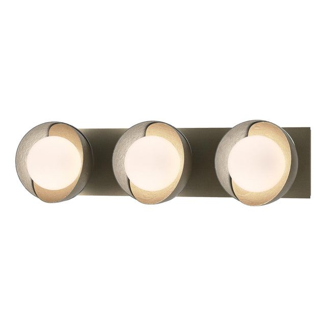 Hubbardton Forge 2022 Soft Gold Vintage Platinum Opal Glass (GG) Brooklyn 3-Light Straight Double Shade Bath Sconce