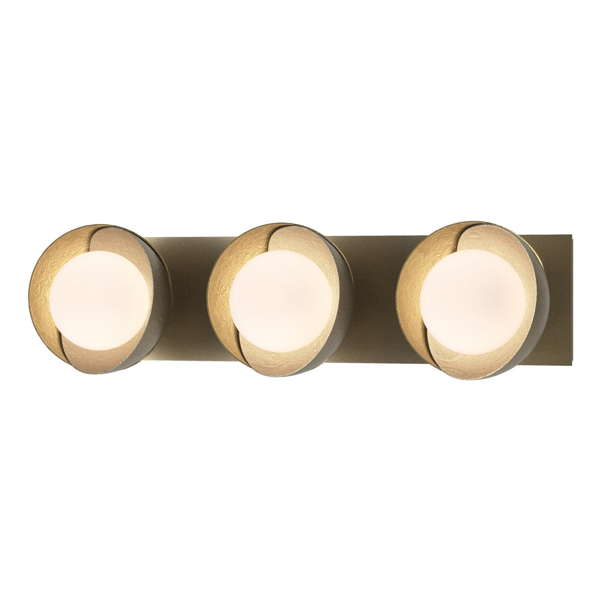 Hubbardton Forge 2022 Soft Gold Modern Brass Opal Glass (GG) Brooklyn 3-Light Straight Double Shade Bath Sconce