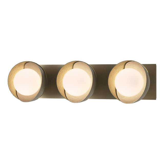 Hubbardton Forge 2022 Soft Gold Modern Brass Opal Glass (GG) Brooklyn 3-Light Straight Double Shade Bath Sconce