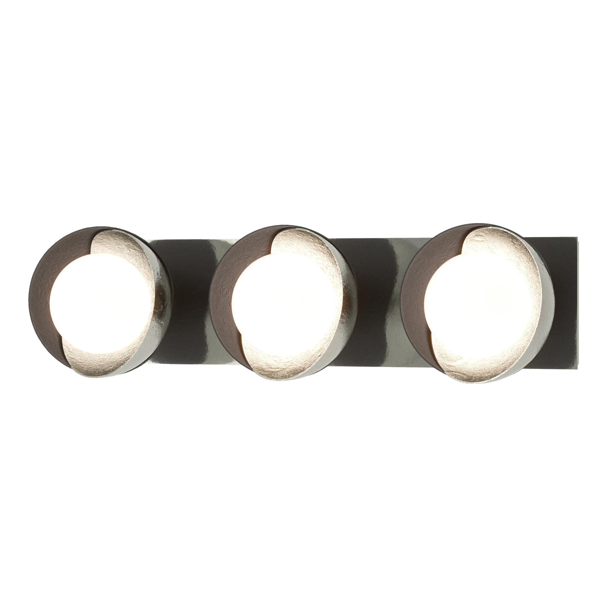 Hubbardton Forge 2022 Sterling Black Opal Glass (GG) Brooklyn 3-Light Straight Double Shade Bath Sconce