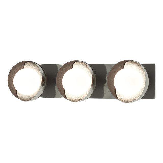 Hubbardton Forge 2022 Sterling Oil Rubbed Bronze Opal Glass (GG) Brooklyn 3-Light Straight Double Shade Bath Sconce