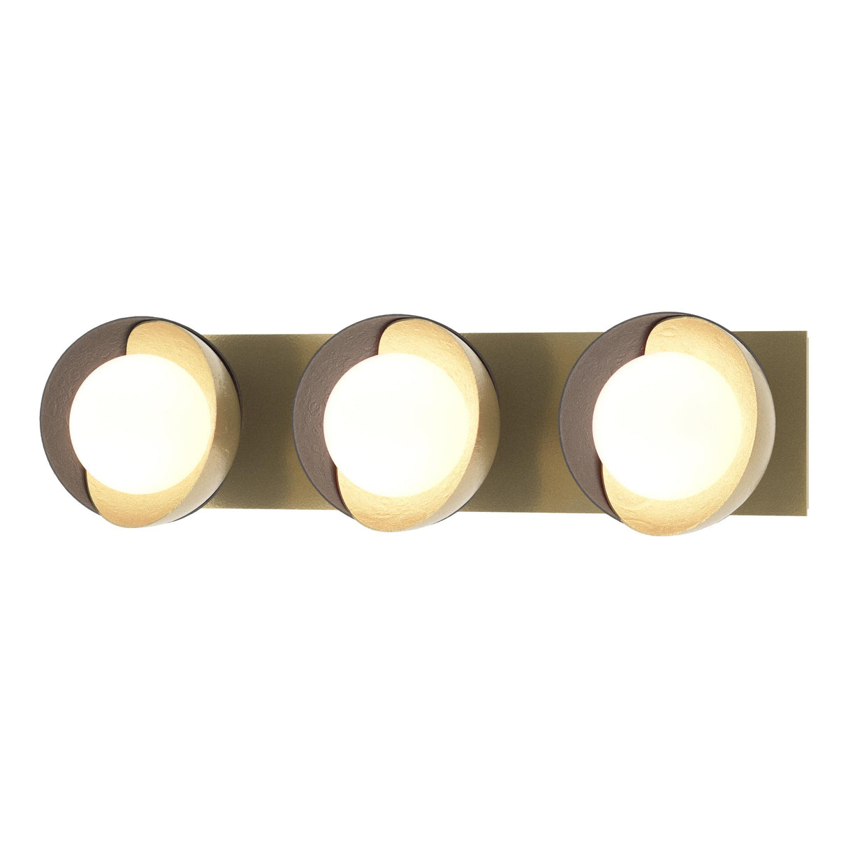 Hubbardton Forge 2022 Modern Brass Black Opal Glass (GG) Brooklyn 3-Light Straight Double Shade Bath Sconce
