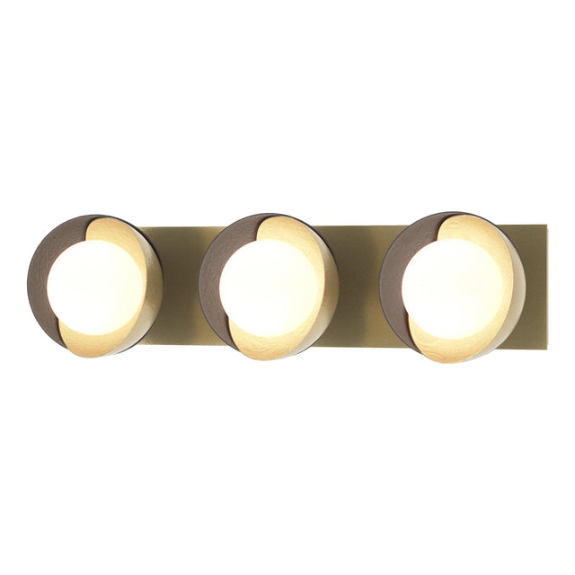 Hubbardton Forge 2022 Modern Brass Black Opal Glass (GG) Brooklyn 3-Light Straight Double Shade Bath Sconce