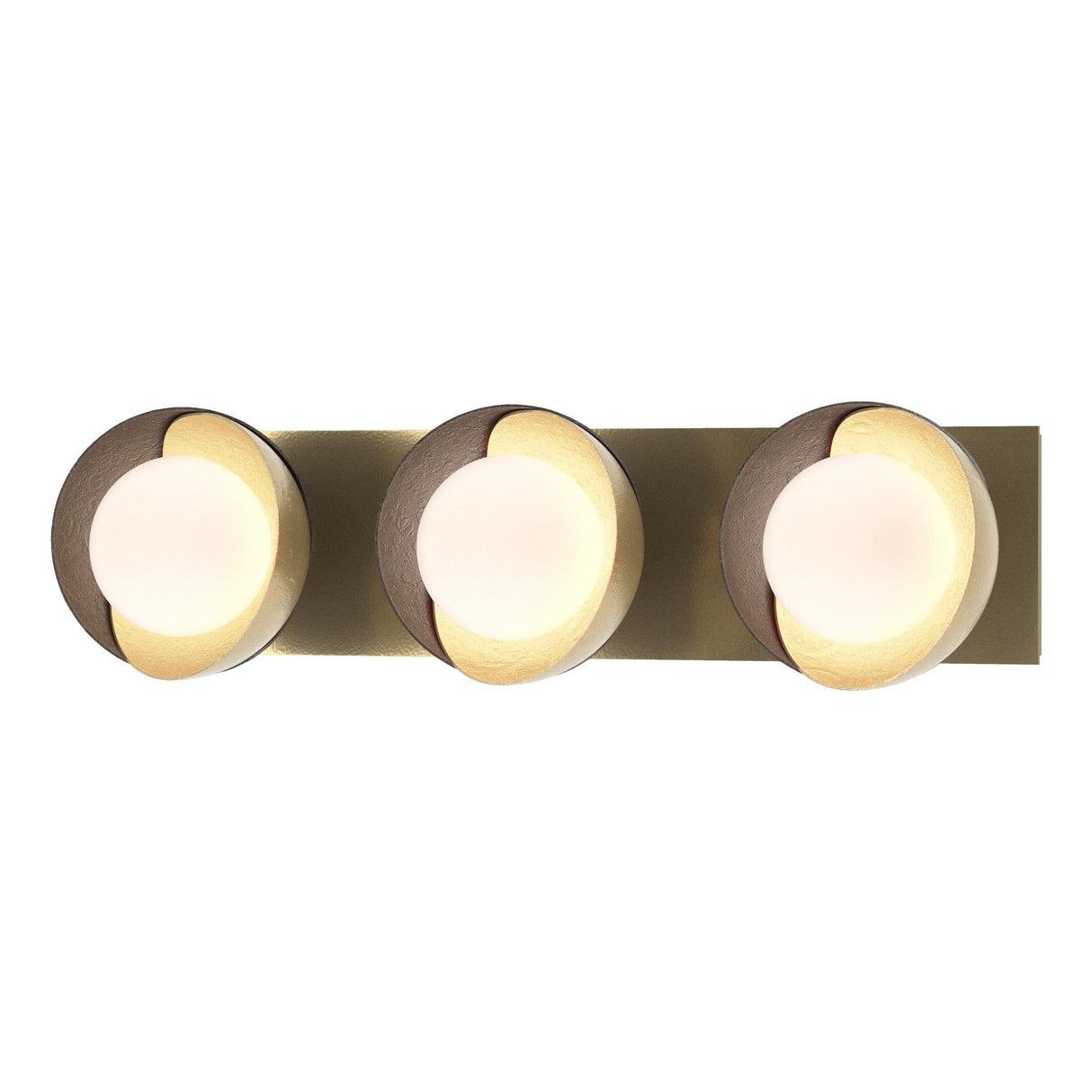 Hubbardton Forge 2022 Modern Brass Oil Rubbed Bronze Opal Glass (GG) Brooklyn 3-Light Straight Double Shade Bath Sconce